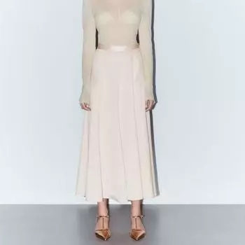 MD Women s Clothing Creamy-white Slim-Fit Texture Satin Fairy Fashion Long Skirt Female 05206638712 Beige M