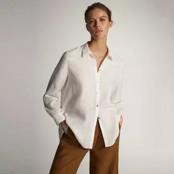 Mdeuropean and American Spring and Summer New Plain Shirt Linen White L