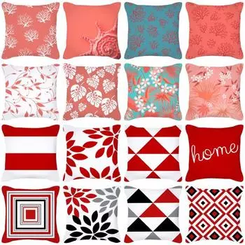 Мебель для дома Чехол для диванной подушки Современный красный геометрический абстрактный чехол для подушки автомобиля Чехол для подушки не включает в себя подушку Peach skin material