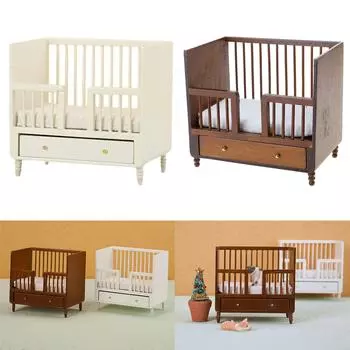 Мебель для кукольного домика Мини деревянная кроватка Кровать для кукольного домика Миниатюрная модель Украшения для кукольного домика Аксессуары для кукольного домика 1:12 1