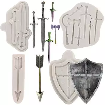 Меч, силиконовая форма для помадки, щит, топор, боевой шоколад, формы для выпечки для кексов, топпер, украшение торта, конфеты, жевательная паста, формы для полимерной глины синий