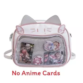 Mechanical Student Cat Backpack With Grid Pocket Cartoon Print For Wear Casual WhitePink