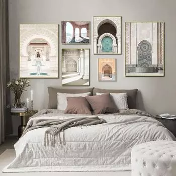 Мечеть Хасана II, холст, картина, марокканская архитектура, постер, путешествия, пейзаж, принт, исламская настенная художественная картина для комнаты, домашний декор 21cm30cm NoFrame