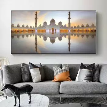 Мечеть Мекка, ночной вид, холст, картины, Кабе, исламские постеры и принты, настенные художественные фотографии для гостиной, домашний декор, без рамки 20*40cm