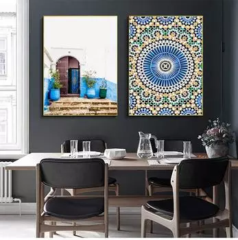 Мечеть Синяя Дверь Плакат на скандинавскую тему Марокко Здание Настенное Искусство Холст Картина Религия Школьная Настенная Картина Для Гостиной Домашний Декор Без Рамки 21*30cm