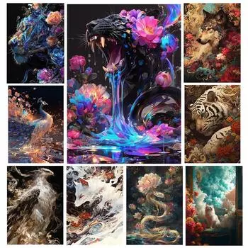 Мечта Цветок Зверь Тигр Лев Птица Издание 5D Diy Алмазная Картина Мозаика Современное Настенное Искусство Гостиная Спальня Домашнее Украшение Full Round 20x30CM