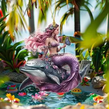 Мечта милые розовые волосы фиолетовая русалка 2D плоская акриловая подвеска брелок для рюкзака аксессуары для зеркала заднего вида автомобиля подвеска Whale transport one