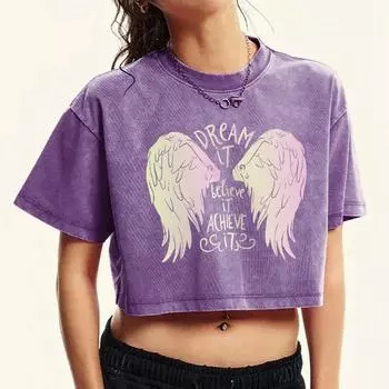Мечтай Верь В Это Принт Цветные Крылья Выстиранная Футболка Женская Летняя Мягкая Футболка Модная С Коротким Рукавом Y2K Хлопковый Топ M