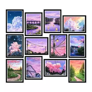 Мечтательная эстетика Небо Город Природа Пейзаж Настенная живопись Холст Картина Облака Птица Постер Печать Картины для гостиной Домашний декор 21x30cm No Framed