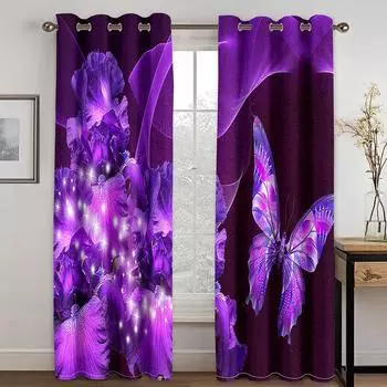 Мечтательная красочная бабочка фиолетовая девушка занавески на окна детская спальня гостиная зал украшения кухни шторы жалюзи W50 X H130(CM)X2&Hook
