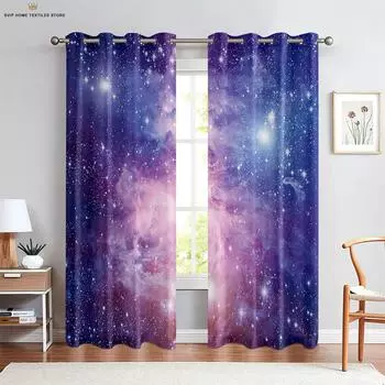 Мечтательная Вселенная Звездного Неба 3D Печатная Штора, Спальня, Кабинет, Гостиная, Украшение Атмосферы, Легко мыть и ухаживать W50X130H(CM)X2PCS&Grommet Top
