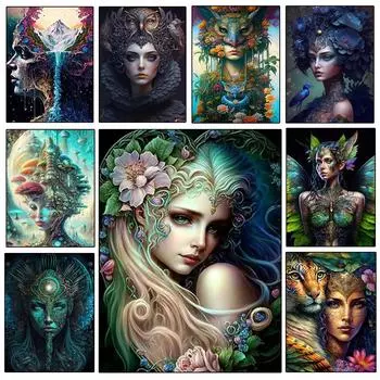 Мечтательная женщина алмазное искусство девушка фея 5D полный квадрат круглый алмазный лес 2024 новая алмазная живопись портрет украшение Full Round 20x30CM