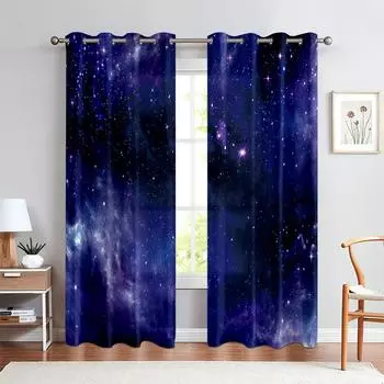 Мечтательное звездное небо галактика 3D печатные шторы полиэфирное волокно спальня гостиная кабинет декоративные шторы легко стирать и ухаживать W50xH140(CM)x2PCS&Rod pocket