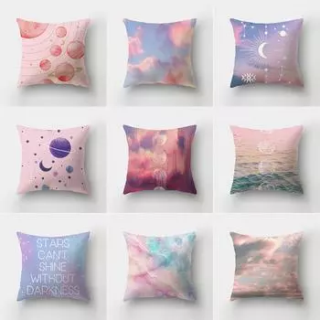 Мечтательные розовые облака космическая луна и звезда с принтом наволочка для дома, гостиной, дивана, декоративная подушка, наволочка 45*45 см 40X40CM