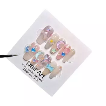 Мечтательный Звездный Прекрасный Ручной Работы Ногтевой Элемент Супер Милый Луна Милый Свежий Модный XS