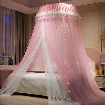 Mecoyas Балдахин от комаров Круглый Москитный 110 см Диаметр х 280 см Принцесса Насекомое и Комар Свет Продается Отдельно Занавеска, Сетка, Высокий, Подвесной, розовый