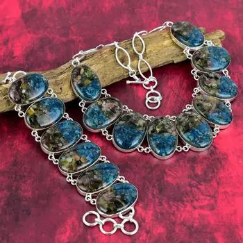 Медь, арбуз, турмалин, твердые серебряные украшения 925 пробы, драгоценный камень, регулируемая цепочка ручной работы, ожерелье и браслет, комплект ювелирных изделий для женщин Adjustable With 8 -18 синий