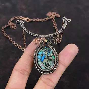 Медь, азурит, малахит, драгоценный камень, ожерелье, ожерелье из медной проволоки, регулируемое ожерелье, медные украшения ручной работы, изящное ожерелье для подарка