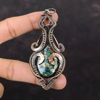 Медь, азурит, малахит, кулон, медная проволока, кулон, драгоценный камень, медные украшения, кулон ручной работы, ювелирные изделия из проволочной обмотки, женский специальный подарок