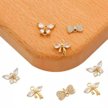 Медь Бабочка Лук Циркон Шарм Подвеска для DIY Браслет Ожерелье Изготовление Ювелирных Изделий Ремесел 10.4x5.8mm 1pc