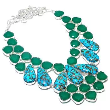 Медь Бирюза Ручная работа 925 Стерлинговое серебро Подарок Ювелирное изделие Ожерелье 18 I0A07