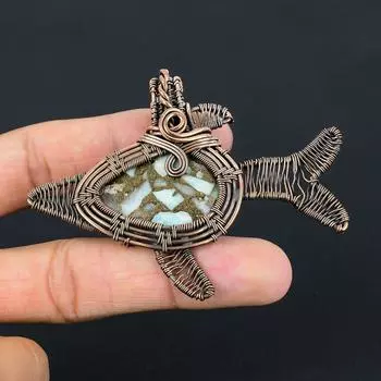 Медь Ларимар драгоценный камень ручной работы из чистой медной проволоки, обернутая рыбой, кулон, ювелирные изделия для Дня памяти 2.48 Inches синий