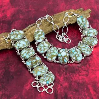 Медь Ларимар Ювелирные изделия ручной работы, драгоценный камень 925 Твердые серебряные украшения, великолепный браслет и ожерелье ручной работы, настоящий комплект ювелирных изделий для любви Adjustable With 8 -18 синий