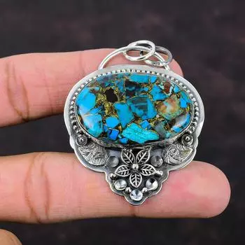 Медь Подвеска из хризоколлы Стерлингового серебра 925 пробы Подвеска из натурального драгоценного камня Ювелирные изделия ручной работы Цветочная подвеска Подарок для женщин Ювелирные изделия из целебного камня