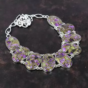 Медь Пурпурит Ожерелье Ювелирные изделия из драгоценных камней Ожерелье из стерлингового серебра 925 пробы Регулируемая цепочка ручной работы Ожерелье Пурпурит Ювелирные изделия Подарок для друга