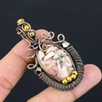 Медь родохрозит драгоценный камень чистая медная проволока обернутая ювелирные изделия ручной работы кулон для нее 2.56 Inches розовый