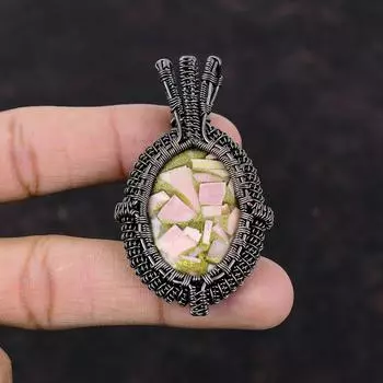 Медь Розовый Опал Кулон Медная Проволока Обернутые Ювелирные Изделия Кулон Ручной Работы Медь Розовый Опал Драгоценный Камень Ювелирные Изделия Подарок На Годовщину Совершенно Новый Кулон