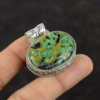 Медь Рубин Цоизит Подвеска Изящный Подвеска Ручной Работы Стерлингового Серебра 925 Пробы Старинные Ювелирные Изделия Подвеска Из Драгоценного Камня Подарок Для Мамы Серебряные Ювелирные Изделия