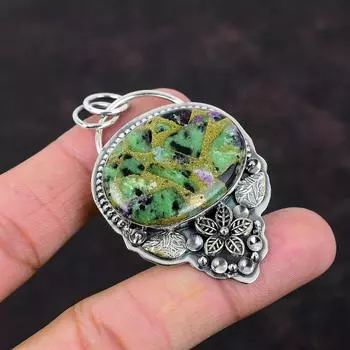 Медь Рубин Цоизит Подвеска Ювелирные Изделия Ручной Работы Стерлингового Серебра 925 Подвеска Цветок Подвеска Совершенно Новый Драгоценный Камень Ювелирный Подарок Для Ее Подвески Бохо