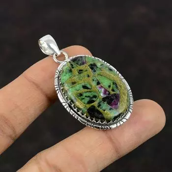 Медь Рубин Цоизит Подвеска Уникальный Стиль Ювелирные Изделия Стерлингового Серебра 925 Подвеска Дизайнерская Подвеска Ручной Работы Из Натурального Драгоценного Камня Ювелирные Изделия Подарок Для Мамы