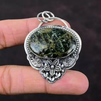 Медь Серафинит Подвеска Стерлингового Серебра 925 Подвеска Удивительный Драгоценный Камень Ювелирные Изделия Ручной Работы Цветочная Подвеска Целебный Камень Ювелирные Изделия Подарок Для Женщин
