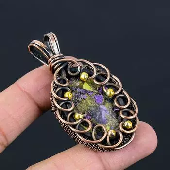 Медь-стихтит, драгоценный камень, чистая медная проволока, завернутая в необычную ювелирную подвеску ручной работы 2.52 Inches медный