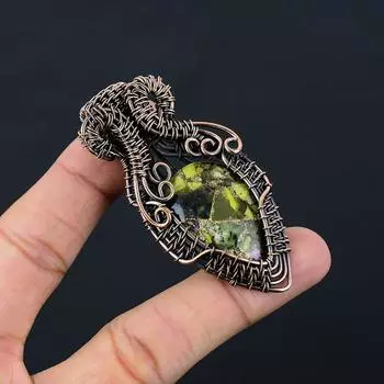 Медь-стихтит, драгоценный камень, ювелирные изделия, подвеска ручной работы из чистой медной проволоки, обернутая 2.83 Inches зелёный