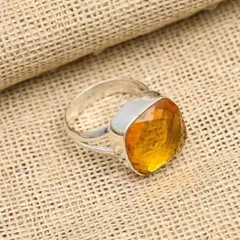 Мед Топаз Драгоценный камень Стерлингового серебра 925 пробы Ювелирные изделия ручной работы Прекрасное кольцо для женщин 4 жёлтый