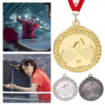 Медаль для пинг-понга 5 см, наградные медали для настольного тенниса с шейной лентой, спортивные медали, металлические медали победителя для марафонских игр с мячом Gold