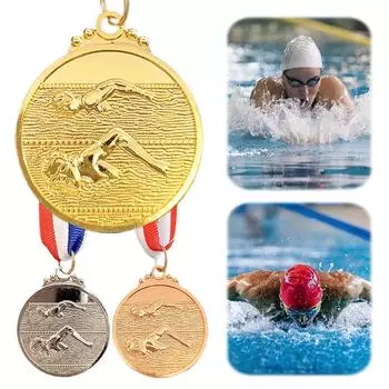 Медаль для плавания 5 см Медали с шейной лентой Металлические медали победителя Медали за 1-е/2-е/3-е место для соревнований Партийная гонка золотой