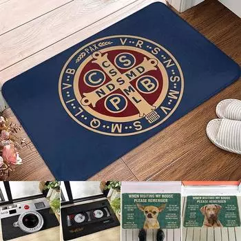 Медаль Святого Бенедикта Печатные коврики для двери Кухонные противоскользящие ковры Моющиеся впитывающие коврики для ванной Мягкие коврики для домашнего декора 40X60cm