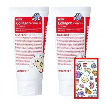 Medi-Peel Red Lacto Collagen Clear 120 мл x 2 шт. + набор наклеек в форме сердца одуванчика, 1 набор