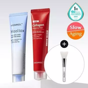 Medi-Peel Wrapping Mask Pack, 70 мл, специальный набор кисточек, 2 типа на выбор (Красный лактоколлаген/гиалуроновая кислота – водный токс) Multox wrapping mask pack plan