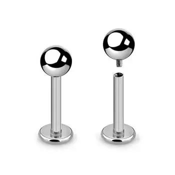 Medical 316L Titanium Steel Internal Thread Stud Earrings Flats Otica Anti-Allergy Ear-Caring Sleep No Need to Take off Labret Thick 1.2 long 12 ball 4mm