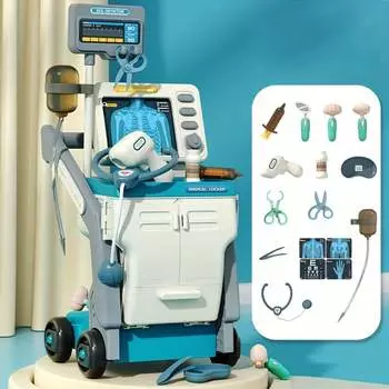 Medical Cart And Workbench, Medical Play Kit Toy For Toddlers, Doctor Nurse Role Play Set, 14 Accessories Inlcluding Mobile Cart, Stethoscope,