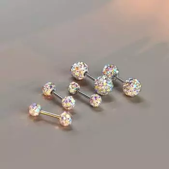 Medical Titanium Steel Double-Headed Full Diamond Super Flash Korean Style Earrings 3mm colored diamond a price
