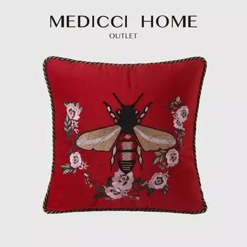 Medicci Home винтажная наволочка для подушки из красного винного бархата с вышивкой в виде растений и животных, наволочка для подушки, роскошный декор для гостиной