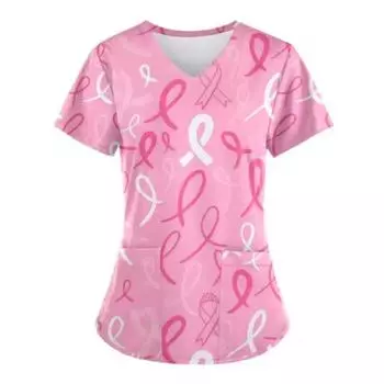 Медицинская форма с розовой лентой, борец с раком, женская униформа с V-образным вырезом, короткими рукавами и карманами, женская униформа с медицинскими халатами S