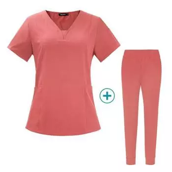 Медицинская одежда для салона красоты, клинические скрабы, топ + брюки, туника для доктора и медсестры, хирургическая форма, женский скраб, набор L розовый