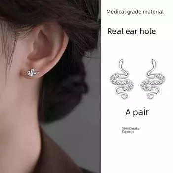 Медицинская титановая сталь имплантационного класса, серьги-пусеты в виде змеи, женский нишевый дизайн, темпераментные, трендовые, крутые, со сверкающими бриллиантами, пирсинг ушей, серьги из сплава Pair of Stylish Spirit Snakes